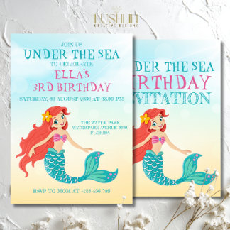 Invitation Fête d'anniversaire de sirène sous la mer Océan ma