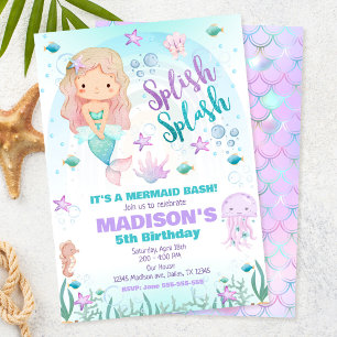 Invitation Fête d'anniversaire de sirène sous la mer Piscine