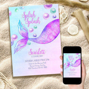 Invitation Fête d'anniversaire de sirène Tout âge Splish Spla