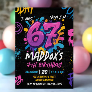 Invitation Fête d'anniversaire de six sept enfants néon graff