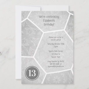 Invitation fête d'anniversaire de soccer gris argent
