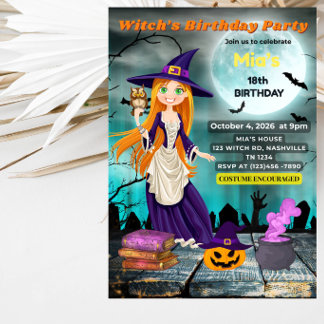 Invitation Fête d'anniversaire de sorcière Fête d'Halloween