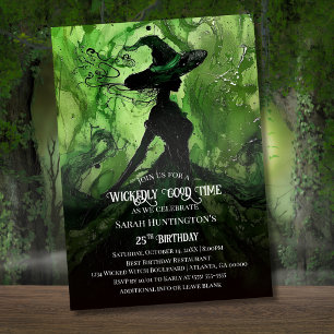 Invitation Fête d'anniversaire de sorcière peinte méchamment 