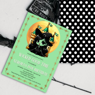 Invitation Fête d'anniversaire de sorcière verte bonne temps