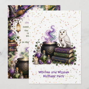 Invitation Fête d'anniversaire de sorcières et magiciens magi