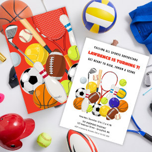 Invitation Fête d'anniversaire de sports pour garçons SuperSt