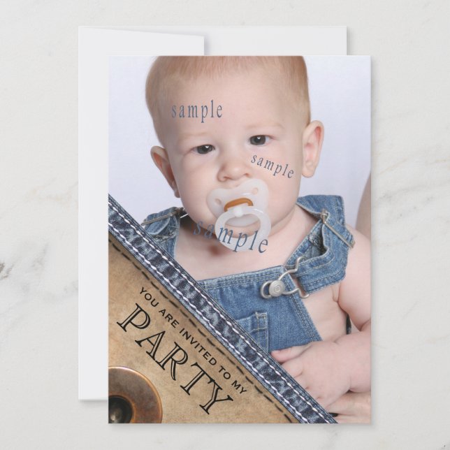 Invitation Fête d'anniversaire de style de denim de blue-jean (Devant)