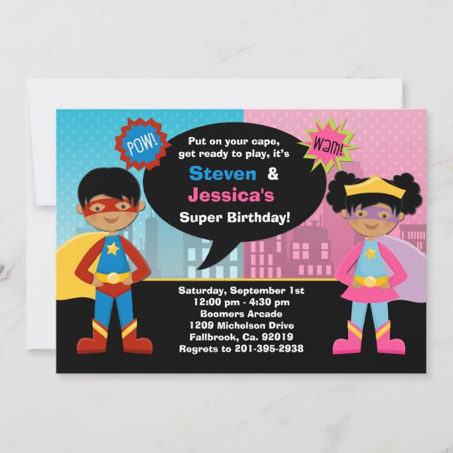 Invitation Fête d'anniversaire de super héros (Devant)
