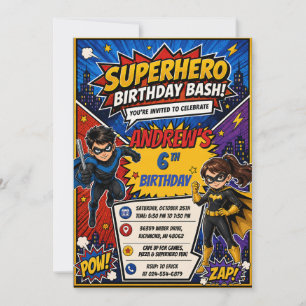 Invitation Fête d'anniversaire de super-héros de bande dessin