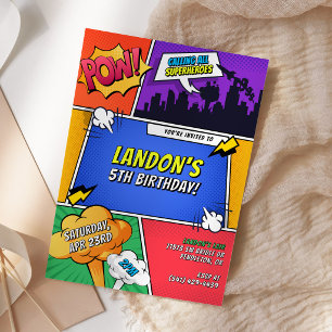 Invitation Fête d'anniversaire de super-héros pour enfants Ba