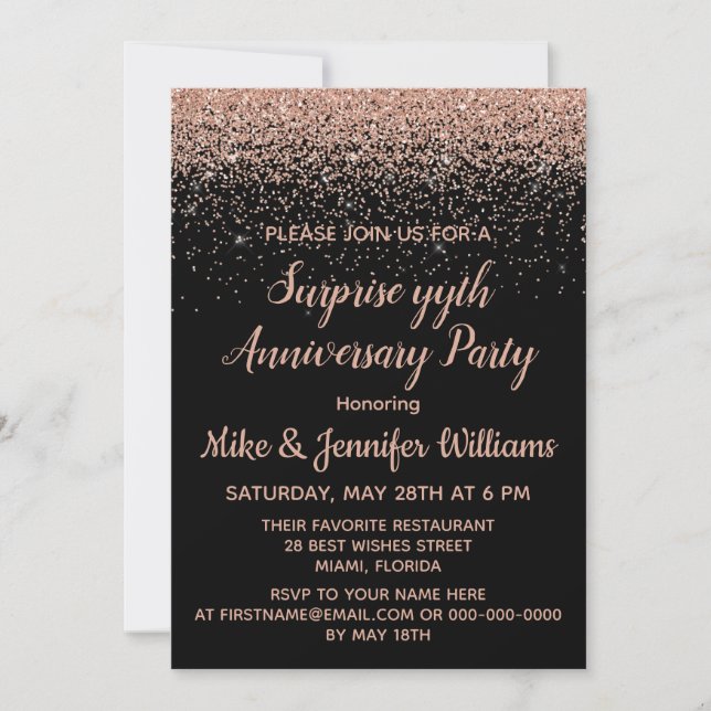 Invitation Fête d'anniversaire de surprise personnalisée Rose (Devant)