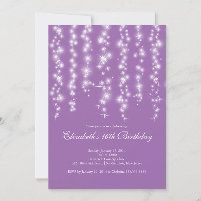 Invitation Fête d'anniversaire de Sweet sixteen violet modern (Devant)