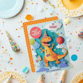 Invitation Fête d'anniversaire de T-Rex Dinosaur coloré