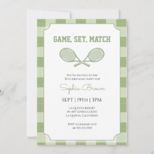 Invitation Fête d'anniversaire de tennis à carreaux Gingham v