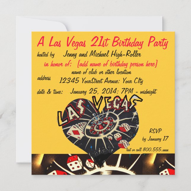 Invitation Fête d'anniversaire de thème de casino de Vegas (Devant)