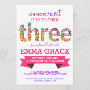 Invitation Fête d'anniversaire de thème de sucrerie la 3ème