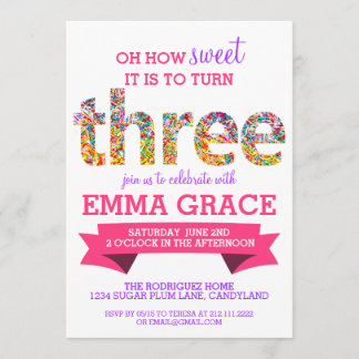 Invitation Fête d'anniversaire de thème de sucrerie la 3ème