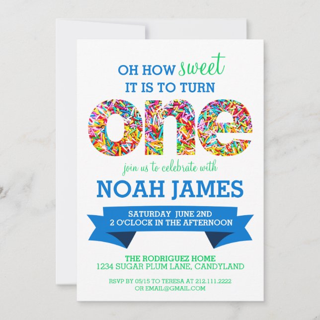 Invitation Fête d'anniversaire de thème de sucrerie la ?ère (Devant)