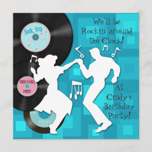 Invitation fête d'anniversaire de thème des années 1950