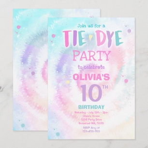 Invitation Fête d'anniversaire de Tie Dye Pastel Tie Dye Hipp