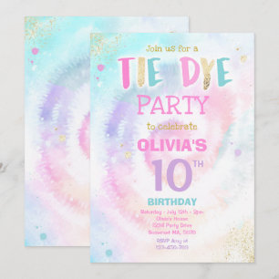 Invitation Fête d'anniversaire de Tie Dye Pastel Tie Dye Hipp