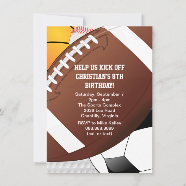 Invitation Fête d'anniversaire de tous les sports Star (Devant)