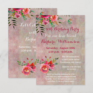 Invitation Fête d'anniversaire de tout âge Fleurs aquarelles