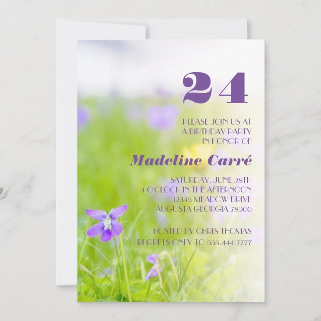 Invitation Fête d'anniversaire de toutes les années Violet Vi (Devant)