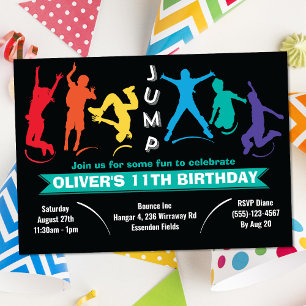 Invitation Fête d'anniversaire de trampoline à saut arc-en-ci