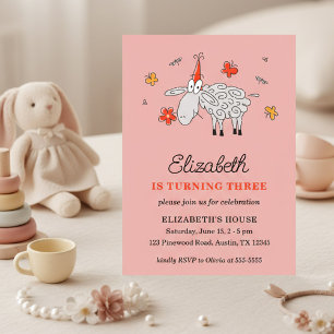 Invitation Fête d'anniversaire de trois ans de la fille au mo