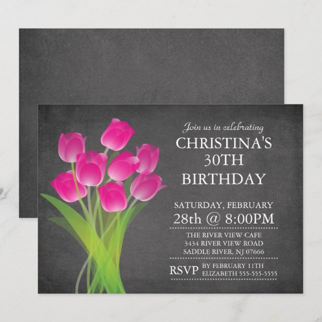 Invitation Fête d'anniversaire de Tulip Tulip (Devant / Derrière)