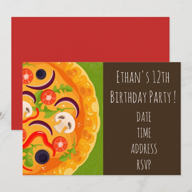 Invitation Fête d'anniversaire de Tween ou de pizza d'ado (Devant / Derrière)