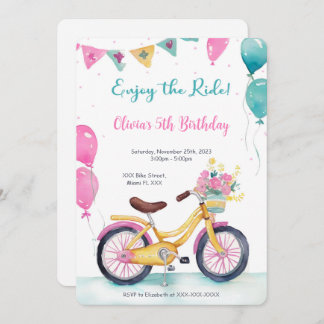 Invitation Fête d'anniversaire de vélo rose et bleu