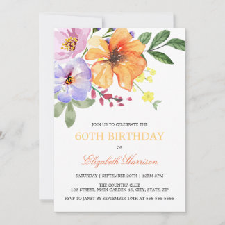 Invitation Fête d'anniversaire de verdure florale de pavot or