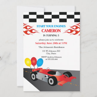 Invitation Fête d'anniversaire de voiture de course à damier