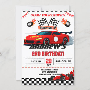 Invitation Fête d'anniversaire de voiture de course personnal