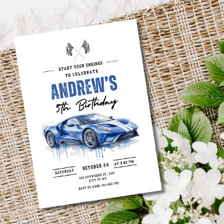 Invitation Fête d'anniversaire de voiture de course Thème de