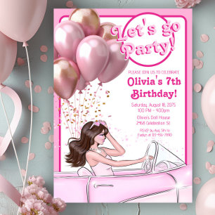 Invitation Fête d'anniversaire de voiture de poupée de mode r