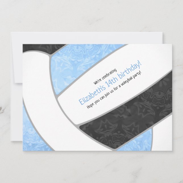 Invitation fête d'anniversaire de volley-ball noir bleu clair (Devant)