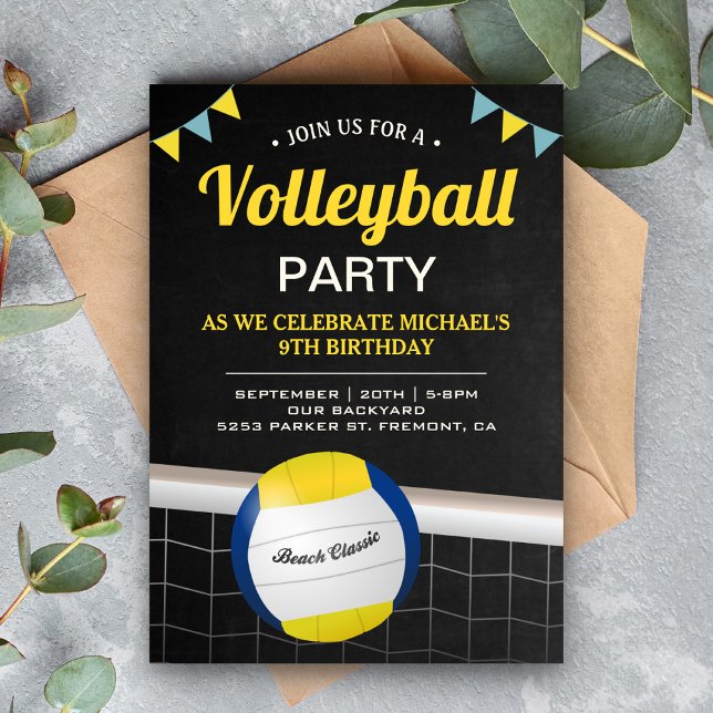 Invitation Fête d'anniversaire de volleyball de plage (Créateur téléchargé)