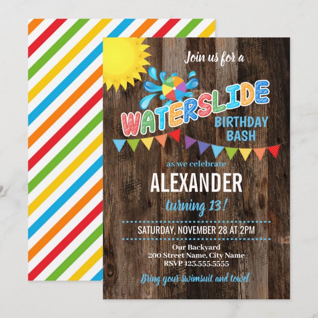 Invitation Fête d'anniversaire de Watertoboggan (Devant / Derrière)