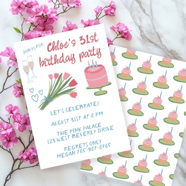 Invitation Fête d'Anniversaire de Whimsday Girlie Cute Custom (Whimsical Birthday Party Girlie Cute Custom Invitation
)