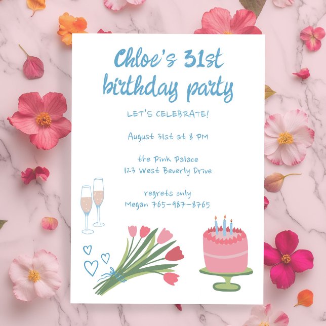 Invitation Fête d'Anniversaire de Whimsday Girlie Cute Custom (Whimsical Birthday Party Girlie Cute Custom Invitation
)