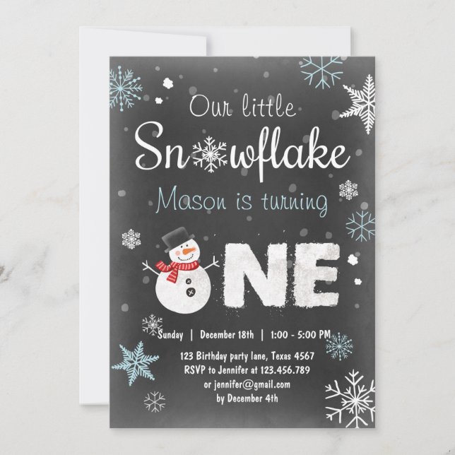 Invitation Fête d'anniversaire de Winter Onederland bonhomme  (Devant)