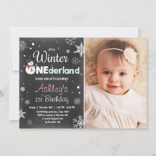 Invitation Fête d'anniversaire de Winter Onederman Mint Pink