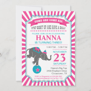 Invitation Fête d'anniversaire d'éléphant de cirque