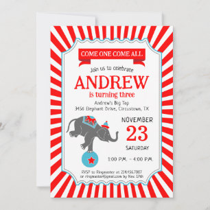 Invitation Fête d'anniversaire d'éléphant de cirque