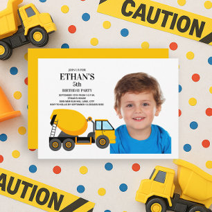 Invitation Fête d'anniversaire d'enfant avec camion de ciment