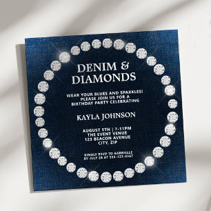 Invitation Fête d'anniversaire Denim Diamonds avec halo carré
