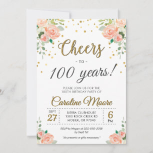 Invitation Fête d'anniversaire des 100 ans des dames Fleurie